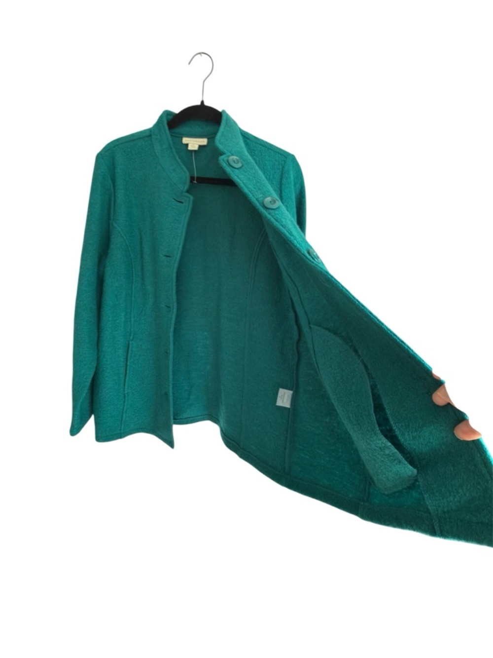 Appleseed’s Teal Wool Jacket Mandarin Collar Button Front Medium - Picture 4 of 7